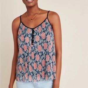 Anthropologie Flowy Shimmer Tank Top Rose Red Black Navy Orange